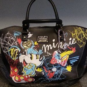 Disney Loungefly Minnie Mouse Black Faux Leather Tote Bag w/ Shoulder Strap